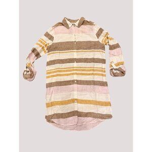 Rachel Zoe 100% Linen Womens Button Down Striped Shirt Dress Size‎ S Lagenlook